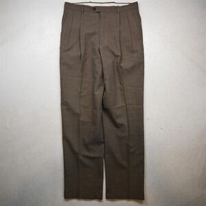 Gerald Austin 32x32 Brown Houndstooth 100% Wool Pleated Cuffed Dress Pants